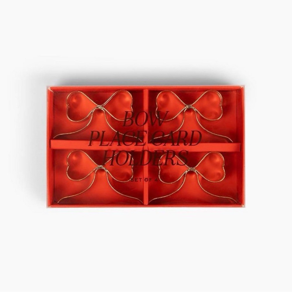 Love x June Gold Bow Place Card Holders Set of 4 – Metal Table Decor – New